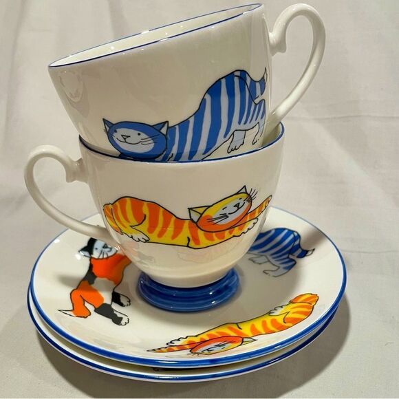Onglaze South Kensington kitty cat tea set for 2 children's meal set - Picture 1 of 6